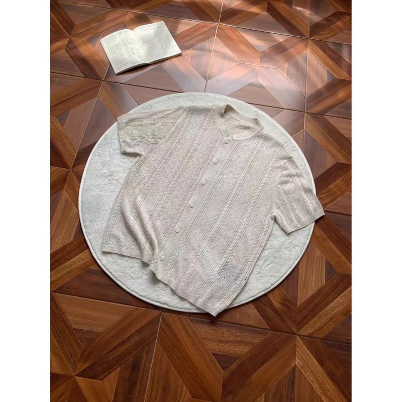 2026 Crew Neck Knit Top Short Sleeve Hollow Out Solid Color Basic Style Young Men