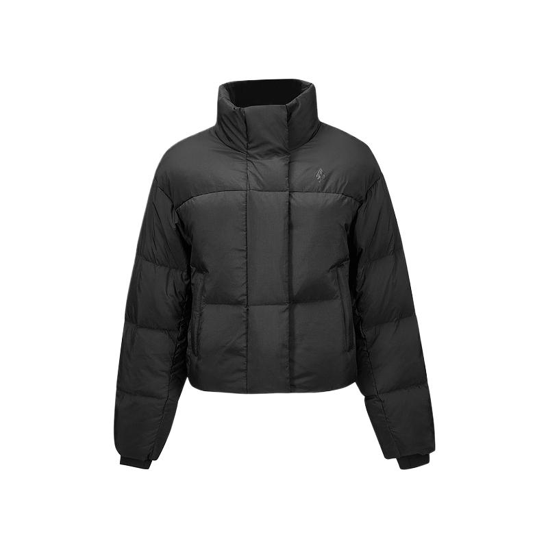 Skechers Diamond Series Warm Comfortable Soft Breathable Stand Collar Long Sleeve Down Jacket Women outerwear Carbon-Black L424W164-0018 XL