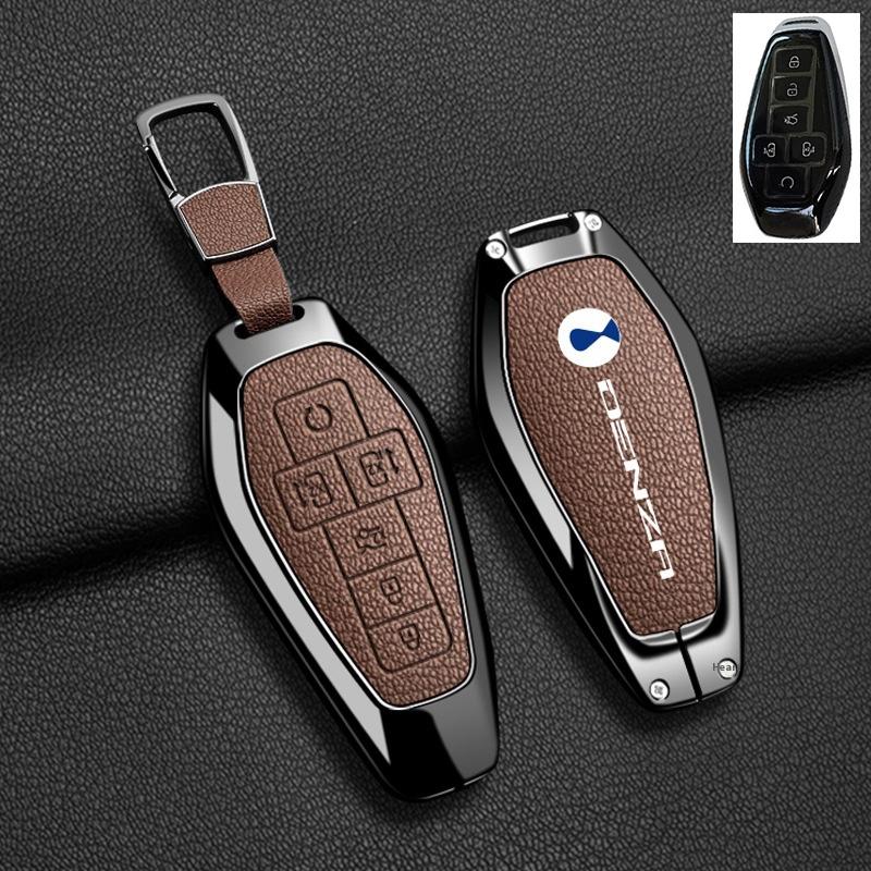 Car Key Cover Case For Denza N7 N8 N9 Z9Gt Zinc Alloy Leather Remote Control Protector Holder Shell Keychain Auto Accessories