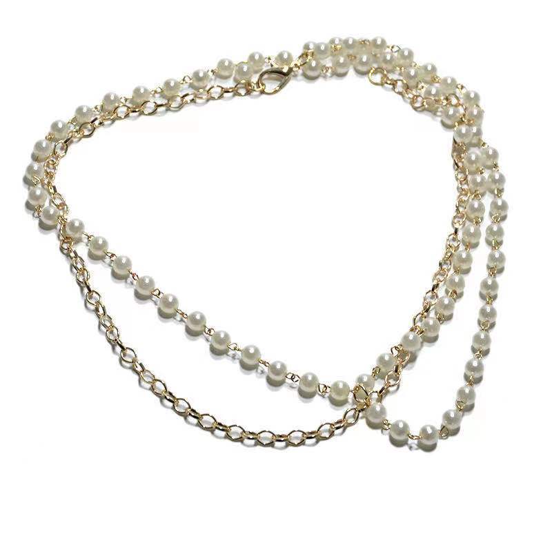 New European and American Jewelry Thin Waist Chain Female National Fengshui Soldier Dance Pearl Waist Chain Body Chain Belly Dance Waist Decoration