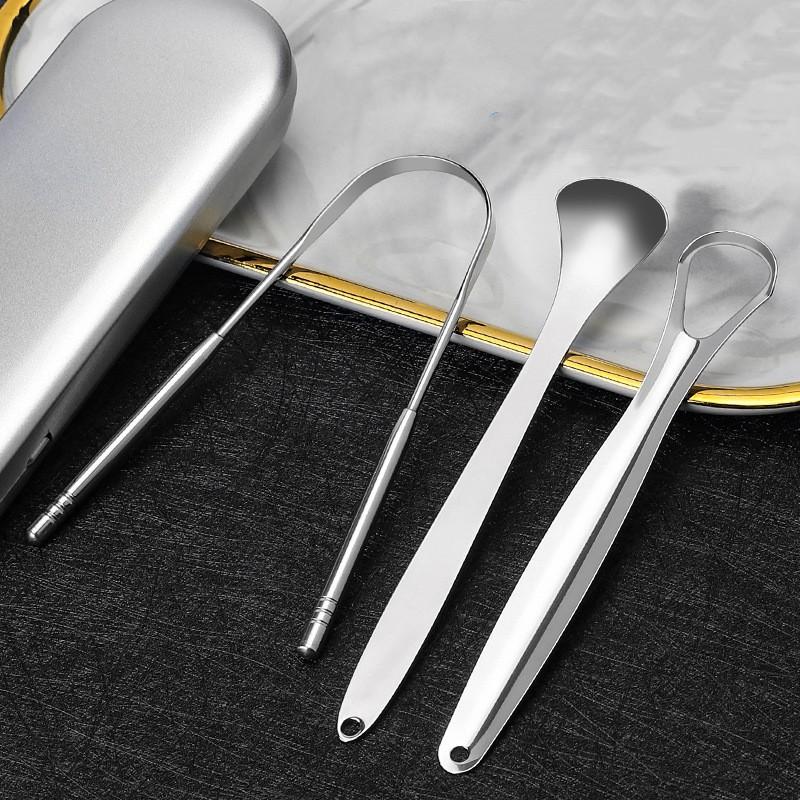 3 Pcs/Box Stainless Steel Tongue Scraper Metal Tongue Cleaner Reusable & Eco-friendly Tongue Brush Fresh Breath With Travel Case