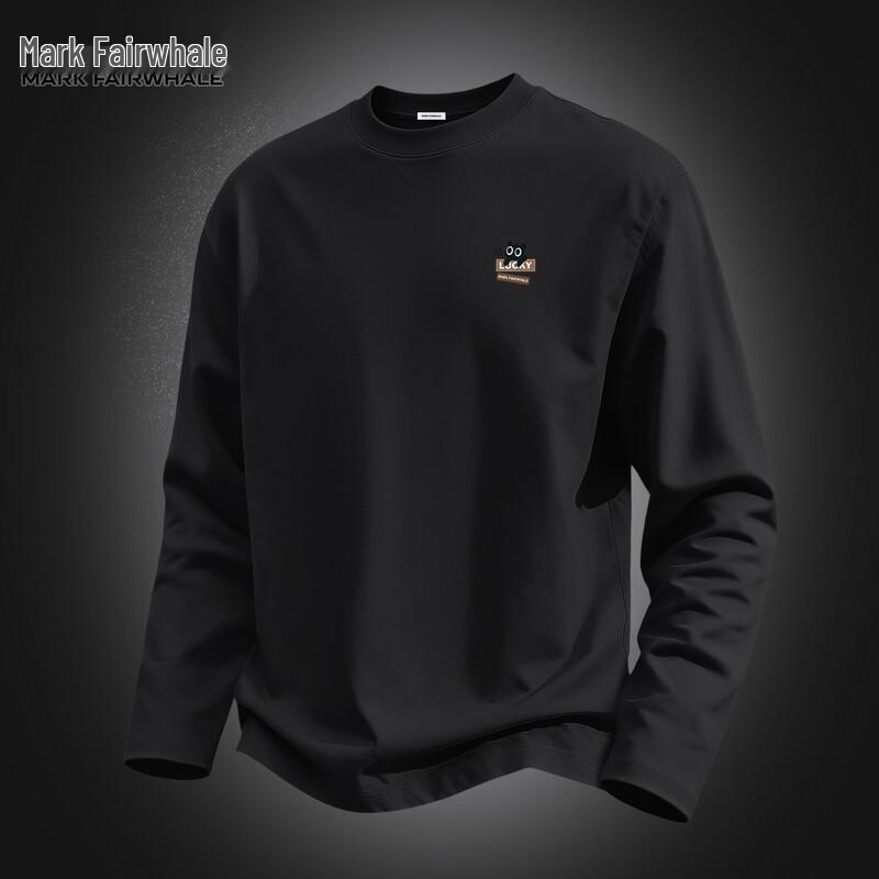 Mark Fairwhale Men's Cotton Long-Sleeve Cat Graphic Crewneck T-Shirt
