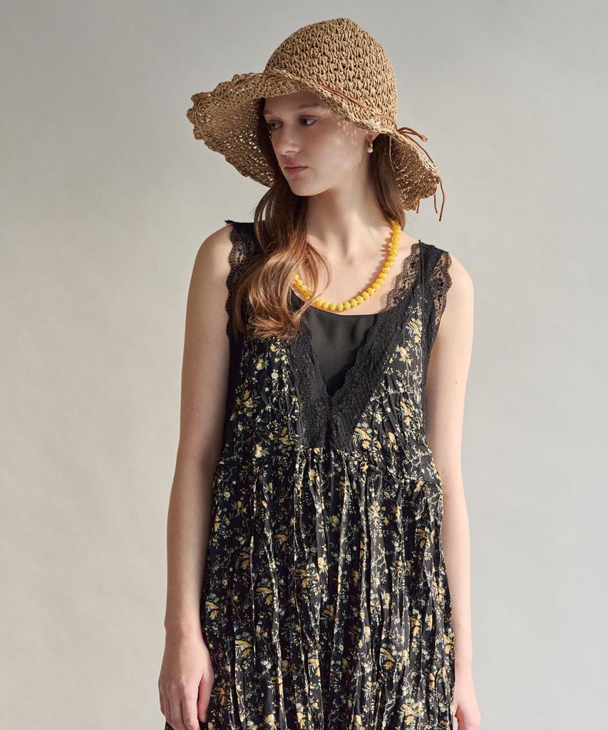 MAXZA Lace Trimmed Flower V-Neck Sleeveless Dress
