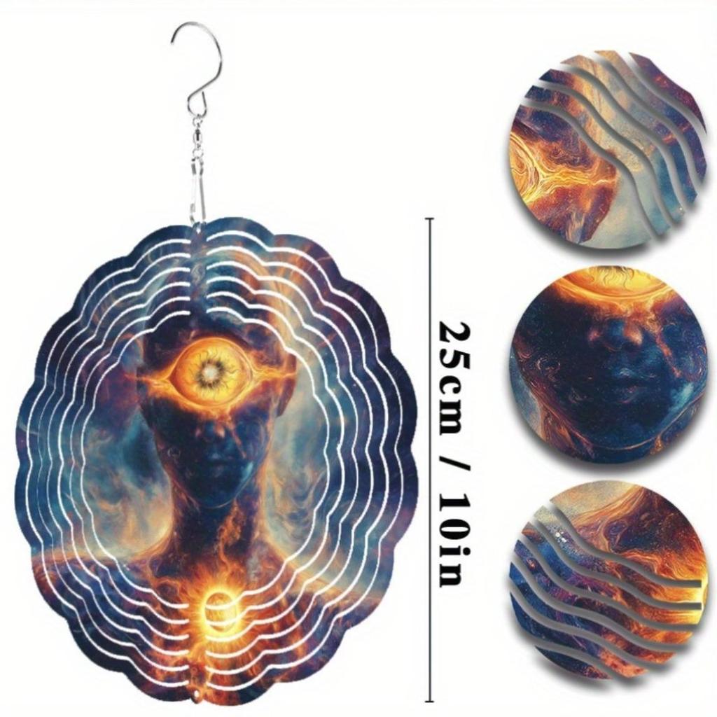 10 Inch Fantasy Wind Spinner 2D Metal Garden Art with Human Eye Design for Indoor Outdoor Decor Thanksgiving Christmas Easter