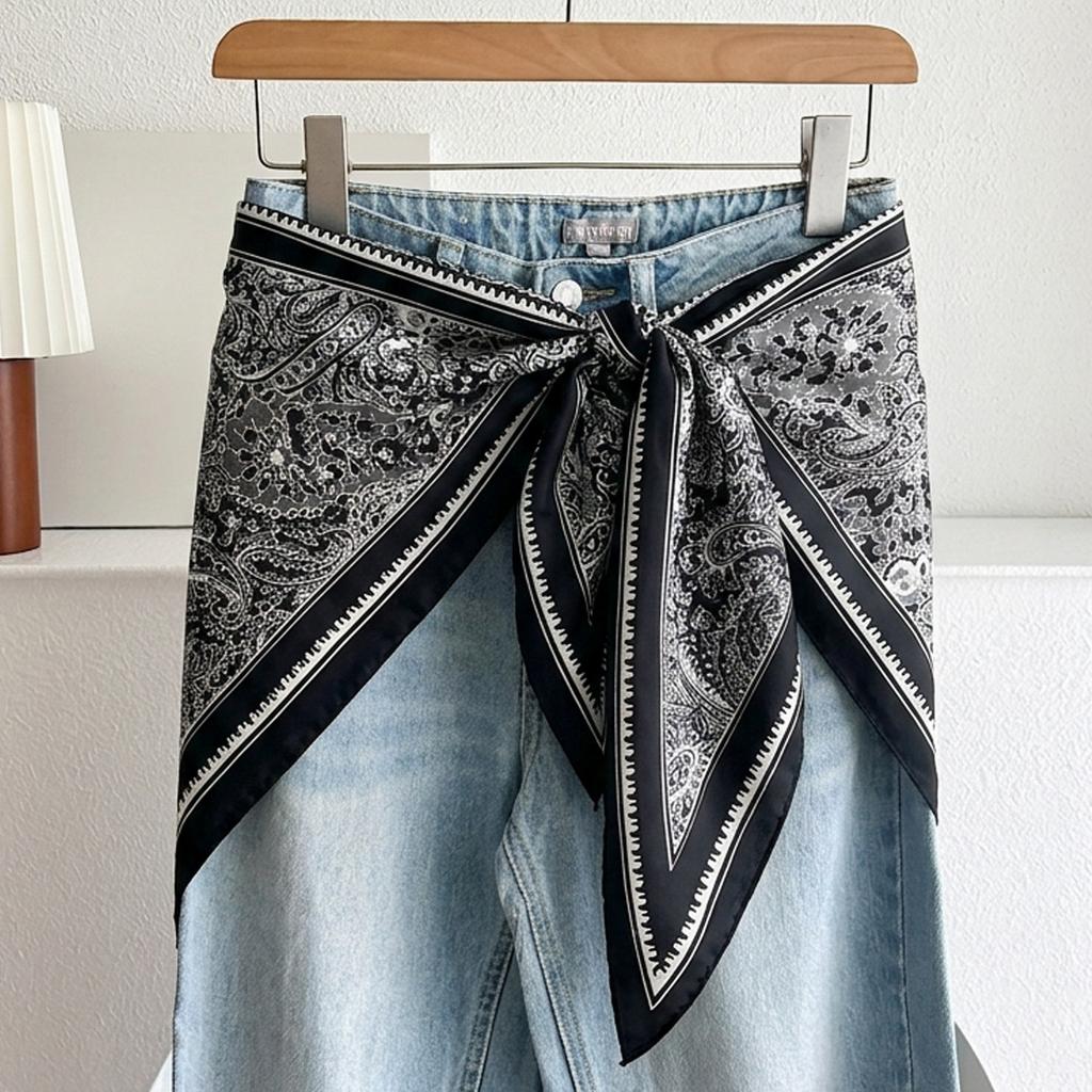 White striped retro ethnic style triangle scarf silk scarf women's stacked fart curtain belt shawl neck protector neck thin scarf