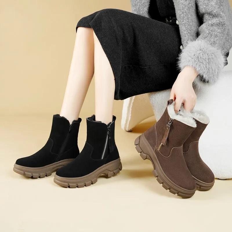 High Quality Winter Women's Suede Cotton Boots Wool Keep Warm Women's Ankle Boots Plush Women Snow Boots Botas Mujer Botas Mujer