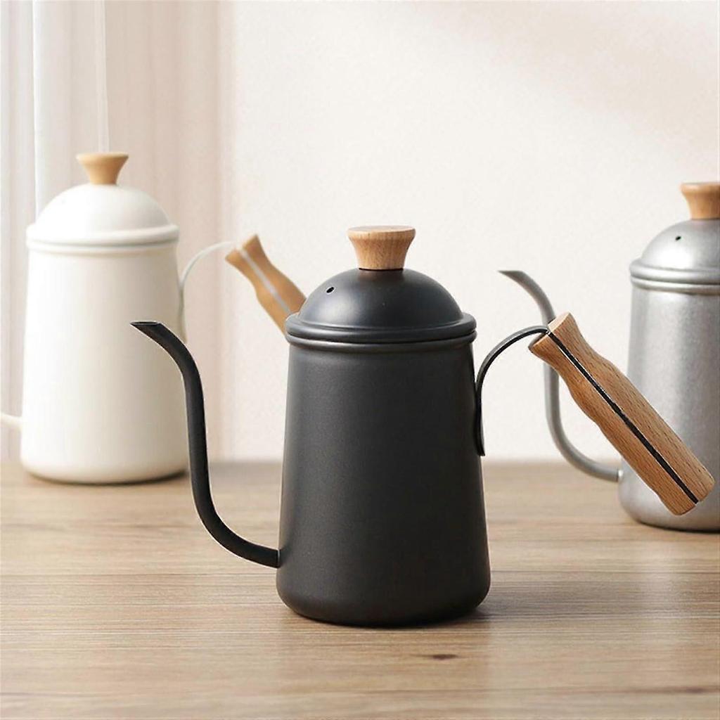 Pour Over Coffee Kettle 650ml Stainless Steel Long Spout with Wooden Handle for Coffee Brewing White