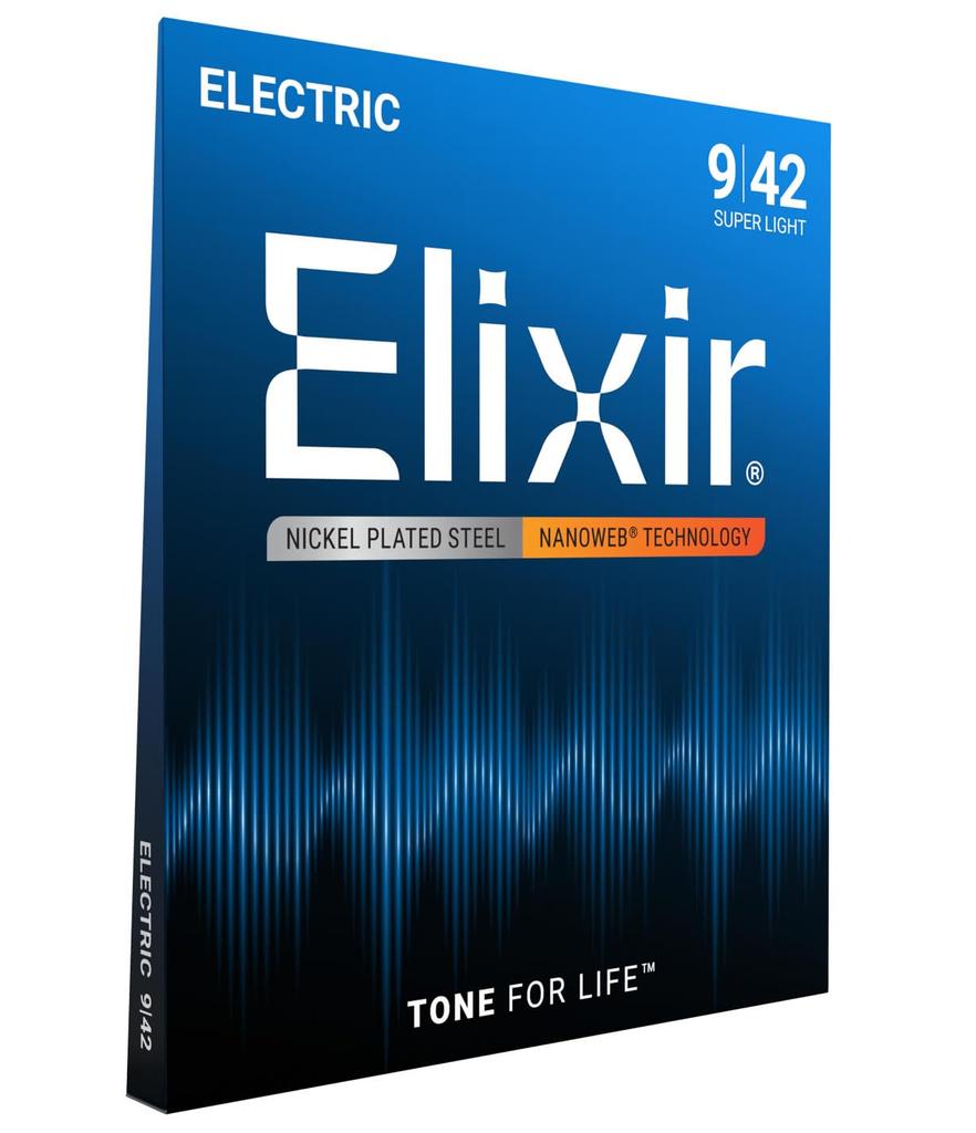 ELIXIR Elixir Electric Guitar Strings, NANOWEB Super Light, .009-.042, #12002, Set of 2 (Official Japanese Product)