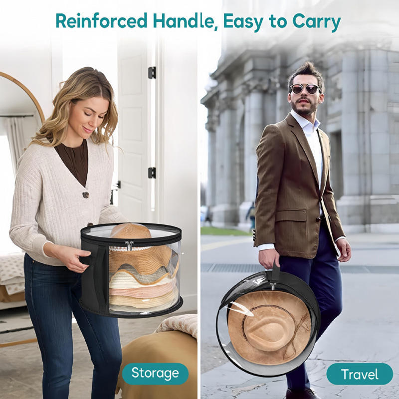 Hutaufbewahrungseimer Kleidung Hut Reiseorganizer Faltbare Rundkrempen-Hutaufbewahrungstasche mit Griff und Klarsichtfenster
