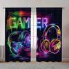 Gamer Blackout Curtains 2pcs Vibrant Gamer-Themed Blackout Curtains | Polyester, Semi-Transparent, Machine Washable - Modern