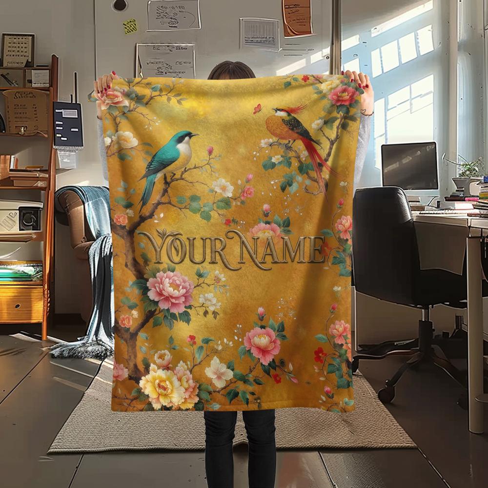 1PC Custom Name Peacock Forest Patterned Flannel Blanket Suitable For All Seasons for Home Decor Warmth and Comfort Gifts Holiday Present_lx