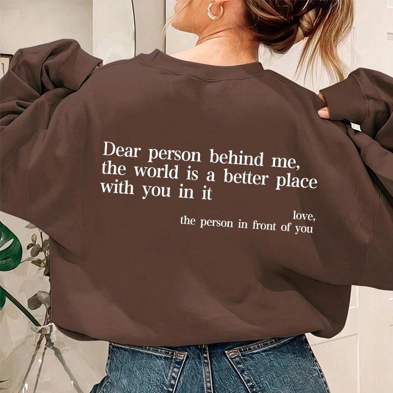 Womens Oversized Long Sleeve Hoodless Sweatshirt With Letter Print Fleece-Lined Round Neck Streetwear Style