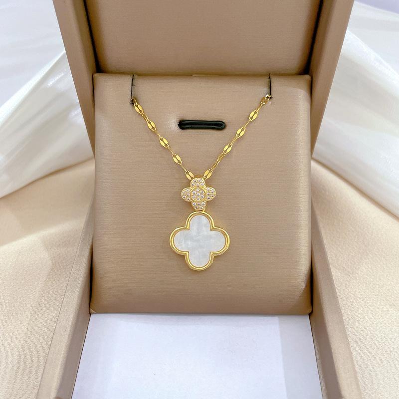 Glückskette Damen Kupfer Mikro-Inlay Echtgold Galvanisierung Schlichte und Exquisite Schlüsselbeinkette Halskette