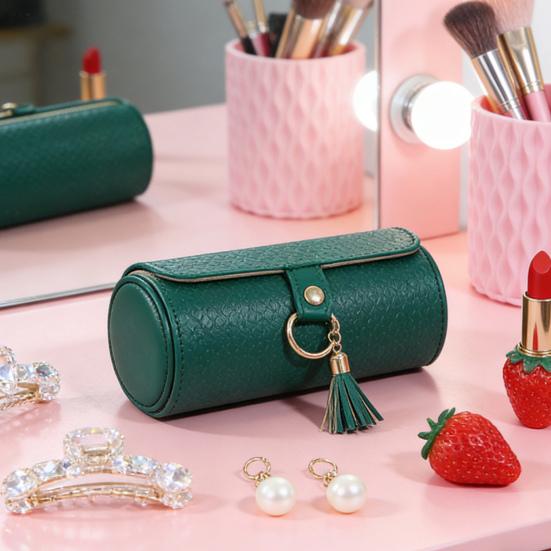 Tiered Travel Jewelry Case Faux Leather Jewelry Storage Roll Box with 3 Compartments Portable Jewelry Organizer for Necklaces Rings Earrings Bracelets