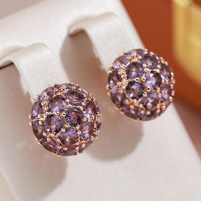 Orecchini inglesi sferici con zirconi viola completi per le donne Gioielli da sposa di lusso Accessori scintillanti da sposa