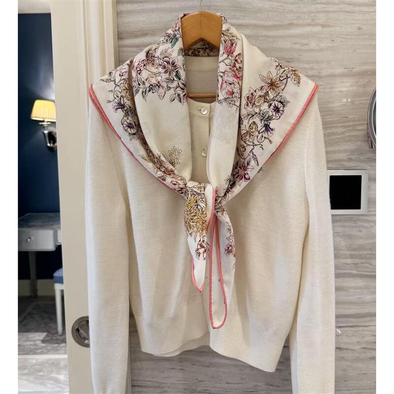 NINA SOLOR Floral Star Reversible Silk Wool Scarf