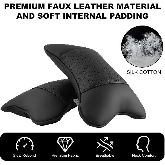 2 Pack Car Neck Pillow PU Leather Automotive Headrest Pillow for Car Support Neck Pain Relief Universal Car Pillow (Black)
