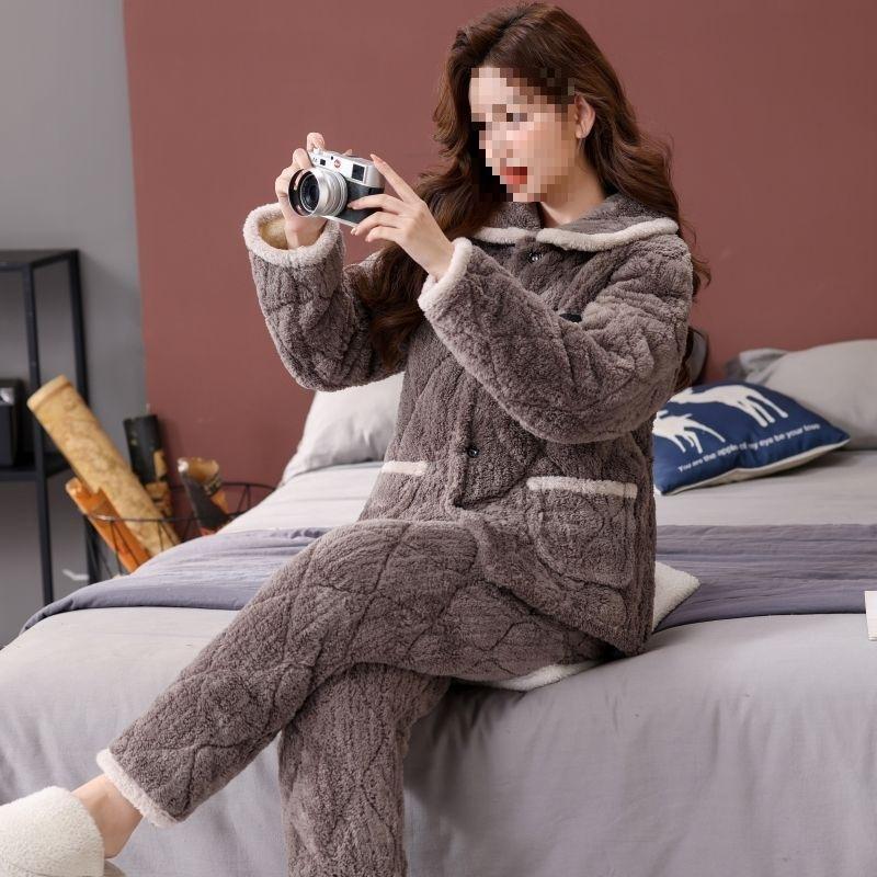 Pajamas women's three-layer thickened winter suit can wear large-size thermal padded loungewear