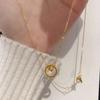 Light Luxury Gold Cat Eye Pendant Circle Necklace with Small Beads for Women Fashion Choker