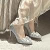 Wedding Shoes Women's Spring and Autumn New Thin Heels Silver Sexy Bridesmaid High Heels Style Bow Single Shoes