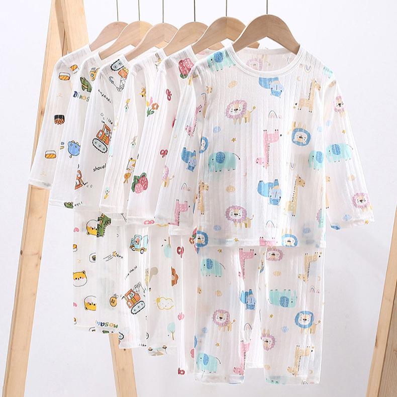 Dziecięcy Zestaw Żakardowy Chłopięcy i Dziewczęcy Letni Cienki Ubrania Domowe Dziecięce Wiosenno-Jesienne Ubrania Klimatyzacyjne Rękaw Siedem ósmych