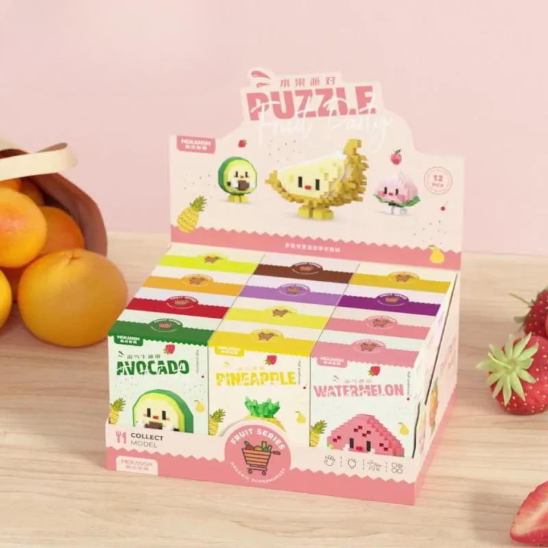 DIY bloková kreslená roztomilá 3D puzzle ovocná párty model mikročástic sestavitelná panenka stolní dekorace dětská hračka dárky