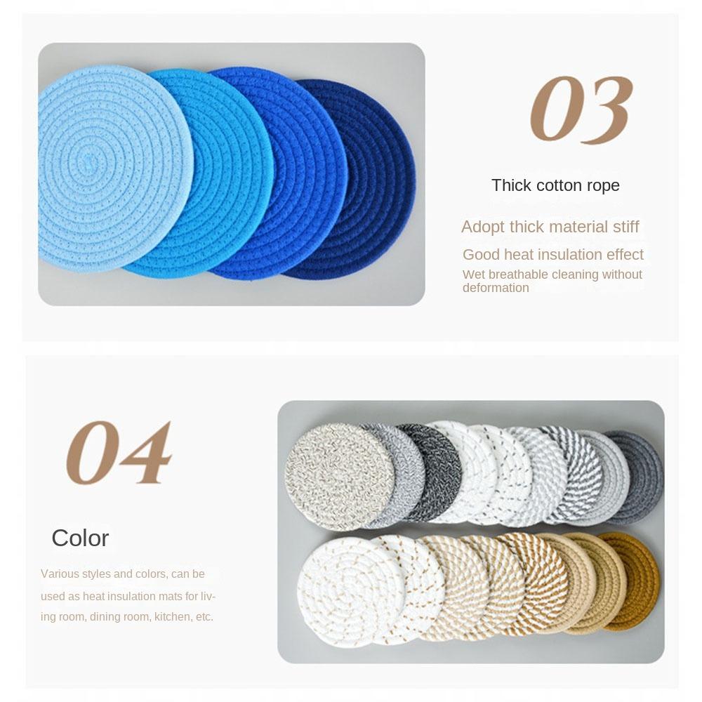 6Pcs Heat-resistant Woven Round  Coaster Set with Holder Tableware Mat Cup Coaster  Household