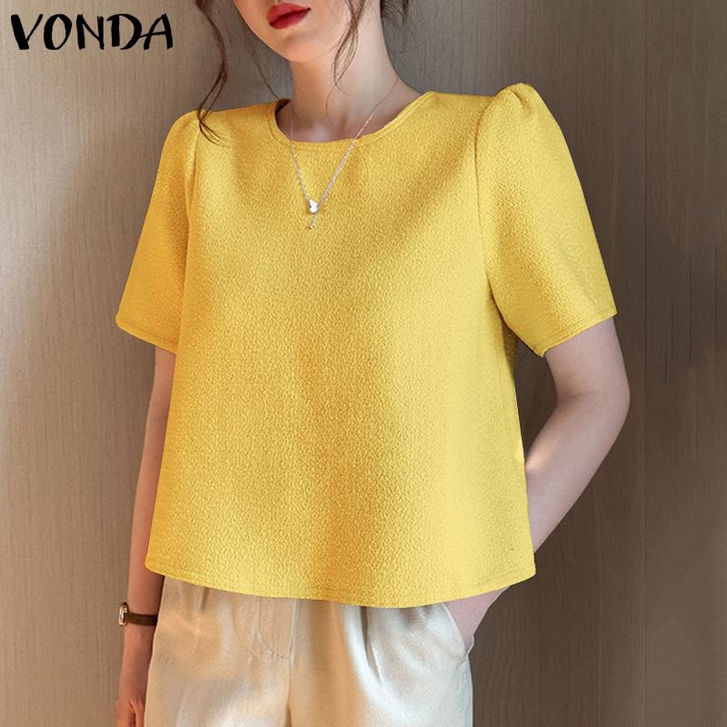 

VONDA Женские летние блузки с круглым вырезом и короткими рукавами S жёлтый