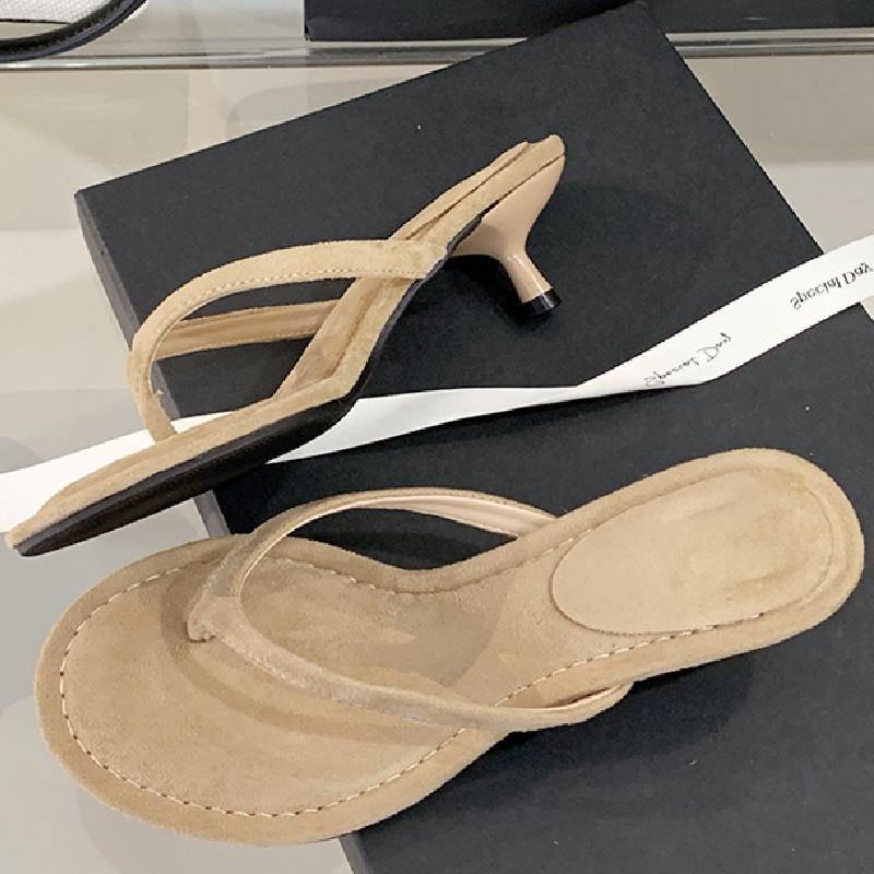 Cozy Kitten Heel Slippers Women Round Clip Toe Slides Sandals Faux Suede Flip Flops Summer Designer Shoes Open Toe Mules Slides