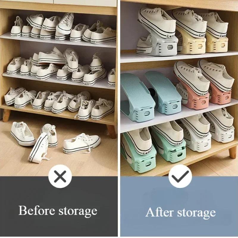 1/6Pcs Durable Adjustable Shoe Organizer Footwear Support Slot Space Saving Cabinet Closet Stand Shoes Storage Rack Shoebox