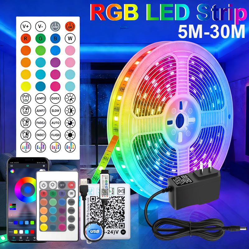 24V 5M 10M 20M 30M RGB LED Lights Strip Room Lamp Tape Music SYNC APP Remote Control Lus Led for Home Decor TV Backlight