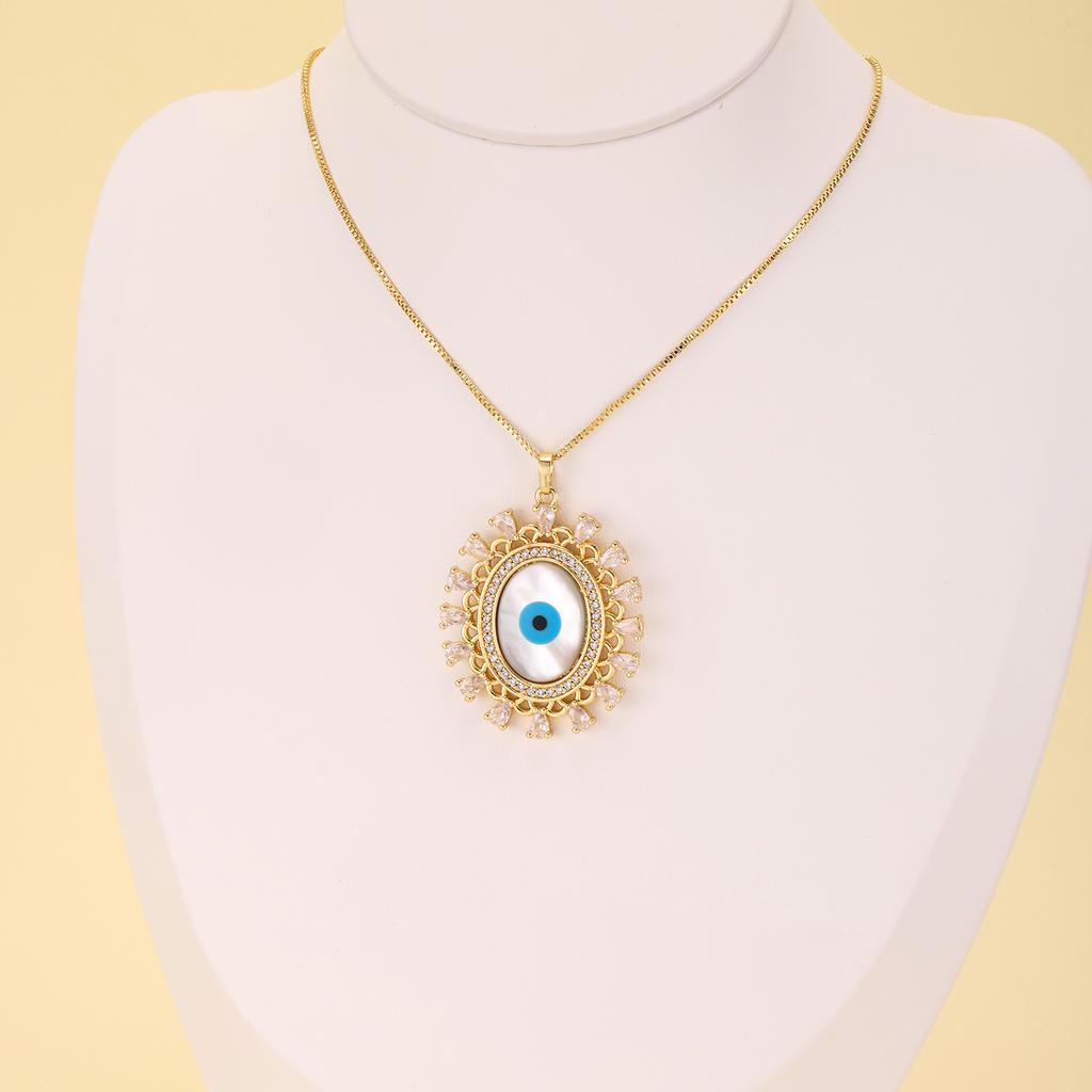 Nidin Turkish Evil Eye Pendant Necklace For Women Vintage Sunflower Shape Micro Pave Zircon Clavicle Chain Lucky Amulet Jewelry