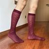 Men's Breathable Nylon Thin Dress Socks with Argyle Pattern Design Middle Calf Business Formal Socks Hosiery Gift