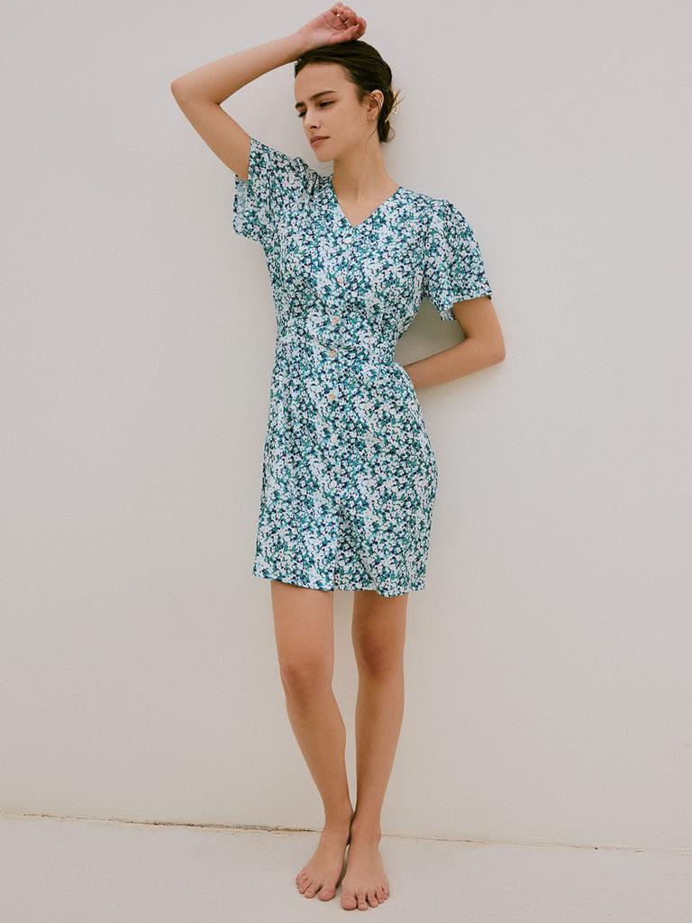 HUGDAY Flower Button Mini Dress