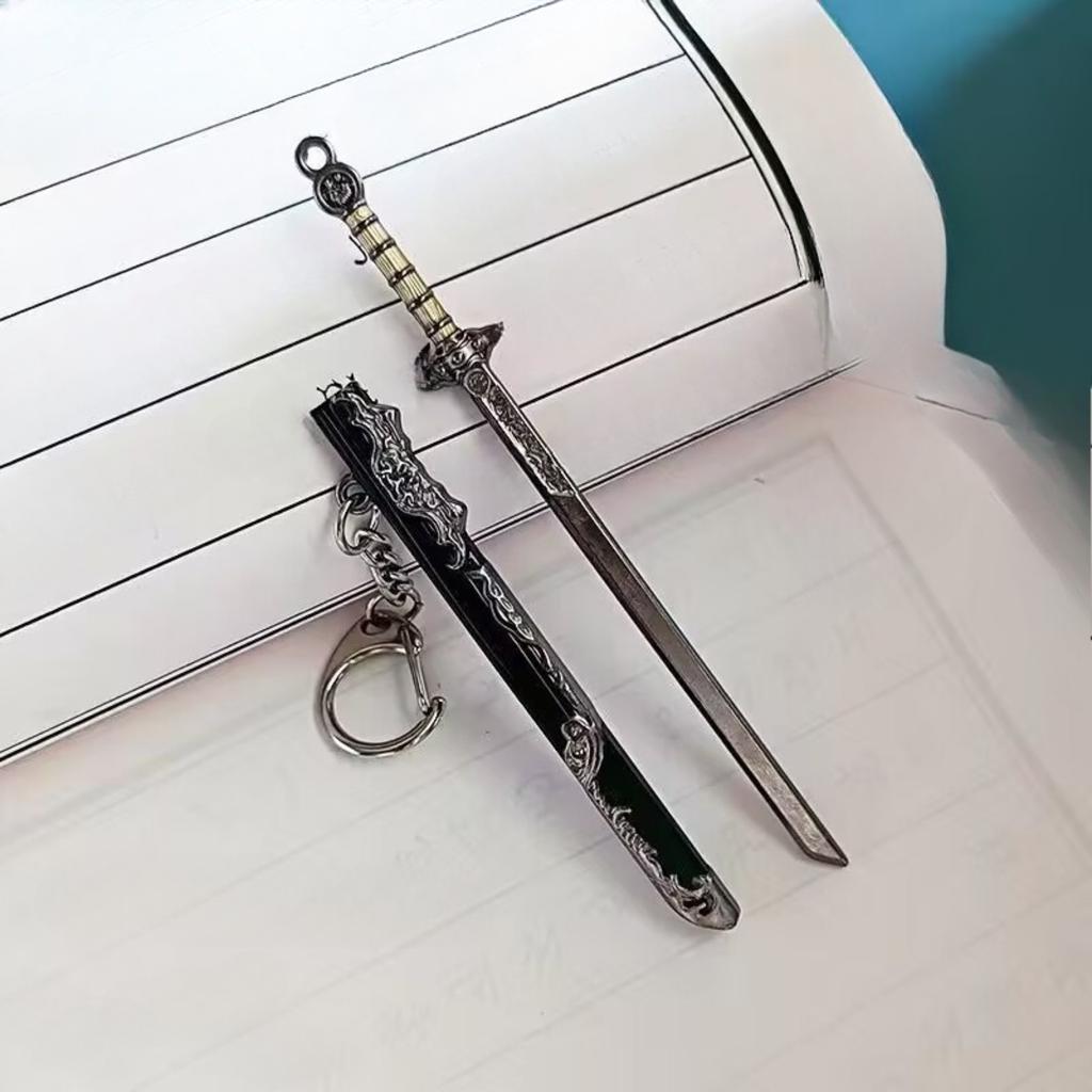 1pc Mini Sword Shape Pendant Keychain Weapon Model With Sheath Toy Knife Metal Anime Key Ring Ornament Purse Charm Accessories