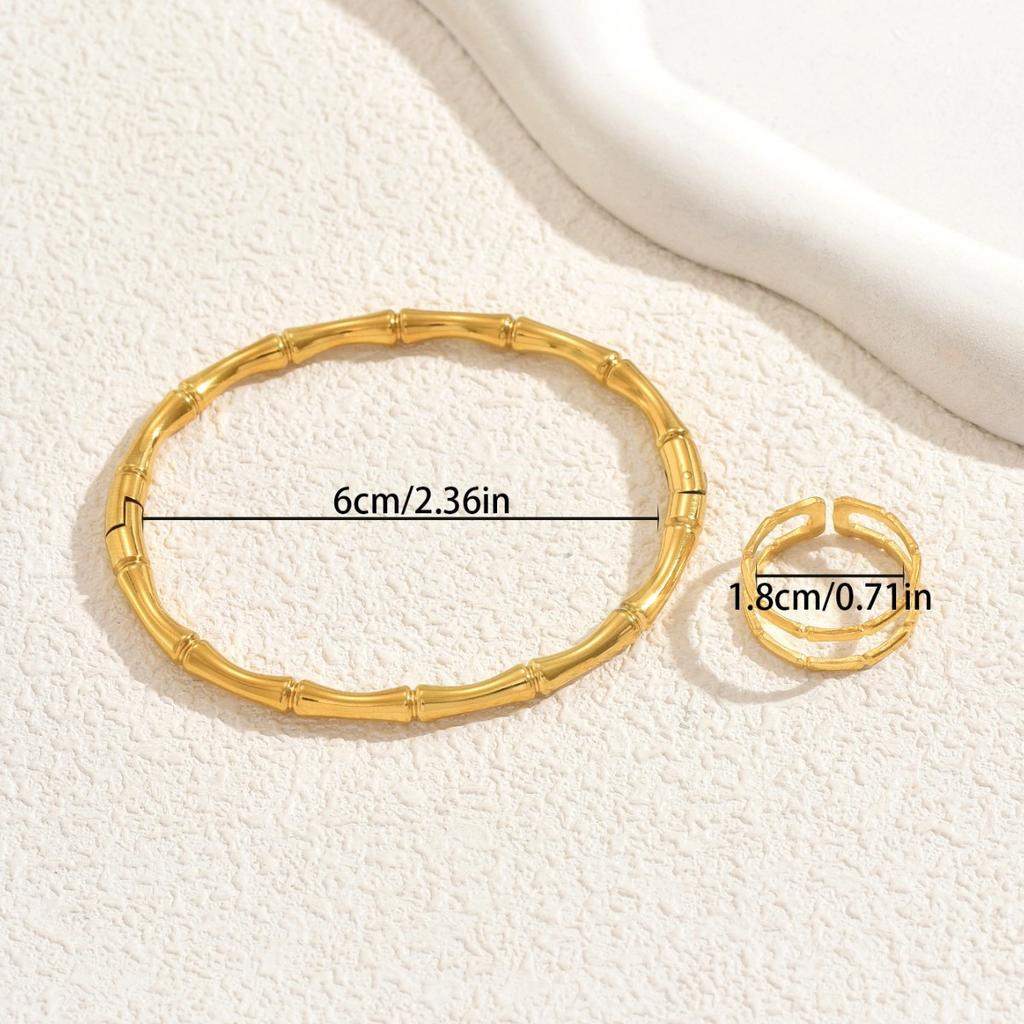 Jewelry Fashion Bamboo Metal Electroplating Design Bracelet Niche Open Ring Jewelry Set Versatile