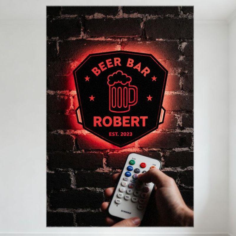

BEER BAR Robert EST.2023 Neon Sign Octagonal Red Light Beer Mug Metal Tin Sign Vintage Wall Decor for Bar Cafe Restaurant Man Ca 20x30cm（7.8x11.8inch）