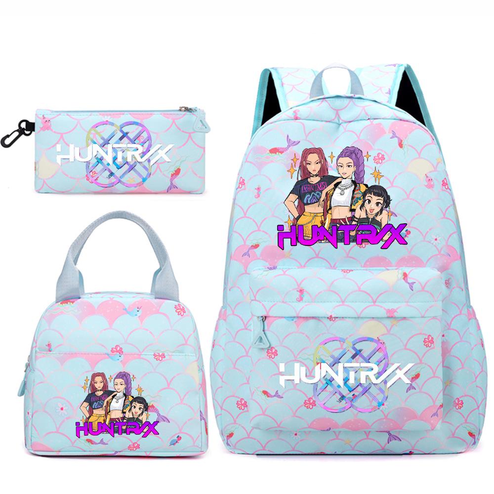 3Pcs/set Anime Cartoon Printed Backpack Handbag Pencil Case for Teenger Student Girl Boy Large Capacity Waterproof Bookbag
