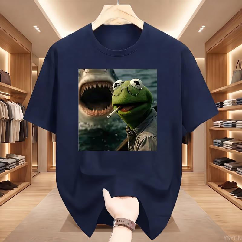 Dark Humor Frog Shark Graphic Funny Meme Tshirt Unisexs Clothing Fashion Tshirts Cotton Casual Short Sleeve T Shirts Streetwear
