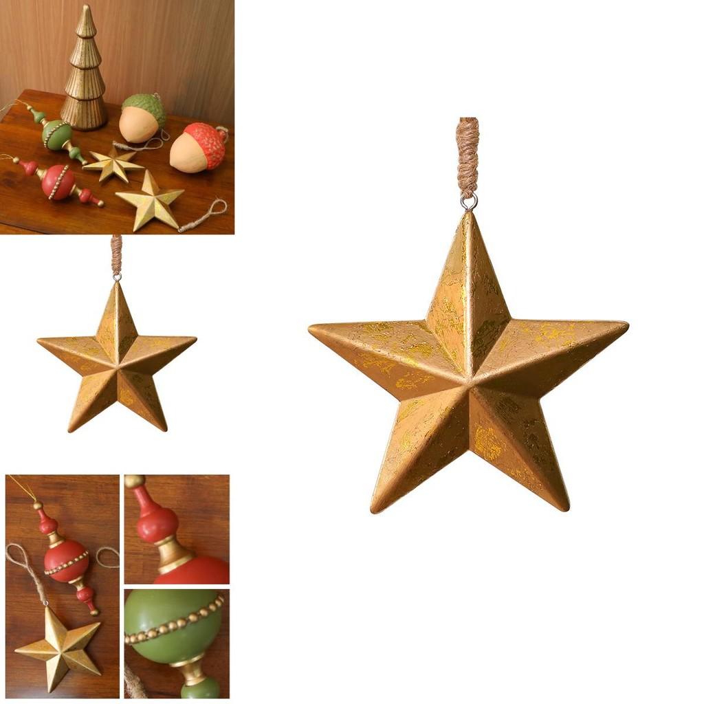 Christmas Tree Wooden Acorn Star Decor With Gold And Red Ornaments For Festive Decor