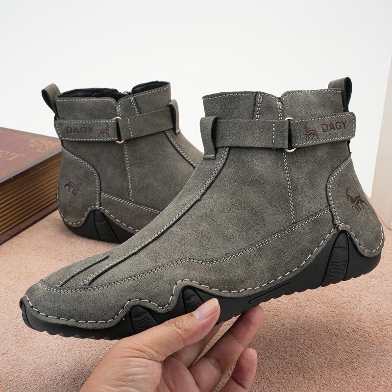 Ретро-ботинки мужские из натуральной кожи Большие мужские туфли с высоким верхом 48 серый 3568₽