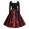 Women's Casual Fashion V Neck Christmas Printed Vintage Dress