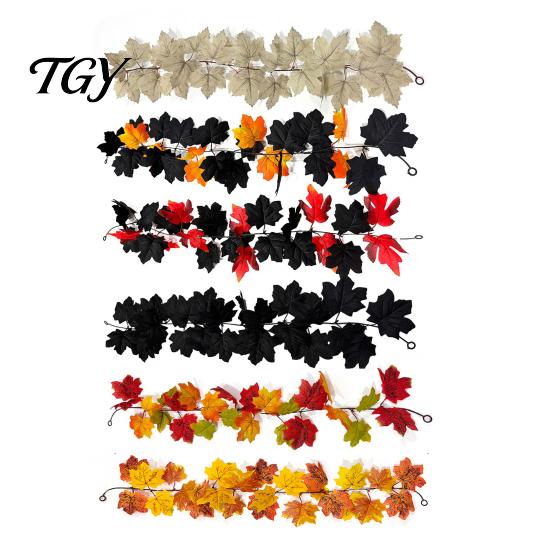 Artificial Plant Decor Fall Maple Leaf Garland, 3.3FT Bendable Autumn Foliage Vine, Theme Props for Thanksgiving Halloween Indoor Outdoor Home Mantle