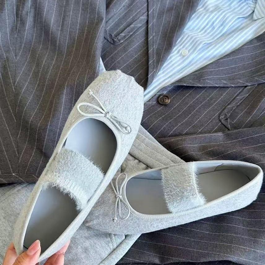 [Fanfna] 2025 autumn new round head flat bottom shallow mouth Mary Jane shoes bow single shoes women's ballet