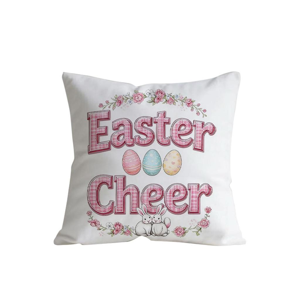 Easter Bunny Pillow Cover, Printed With Colorful Lights And Easter Eggs, Featuring Letters; A Decorative Cushion For Home And Sofa.