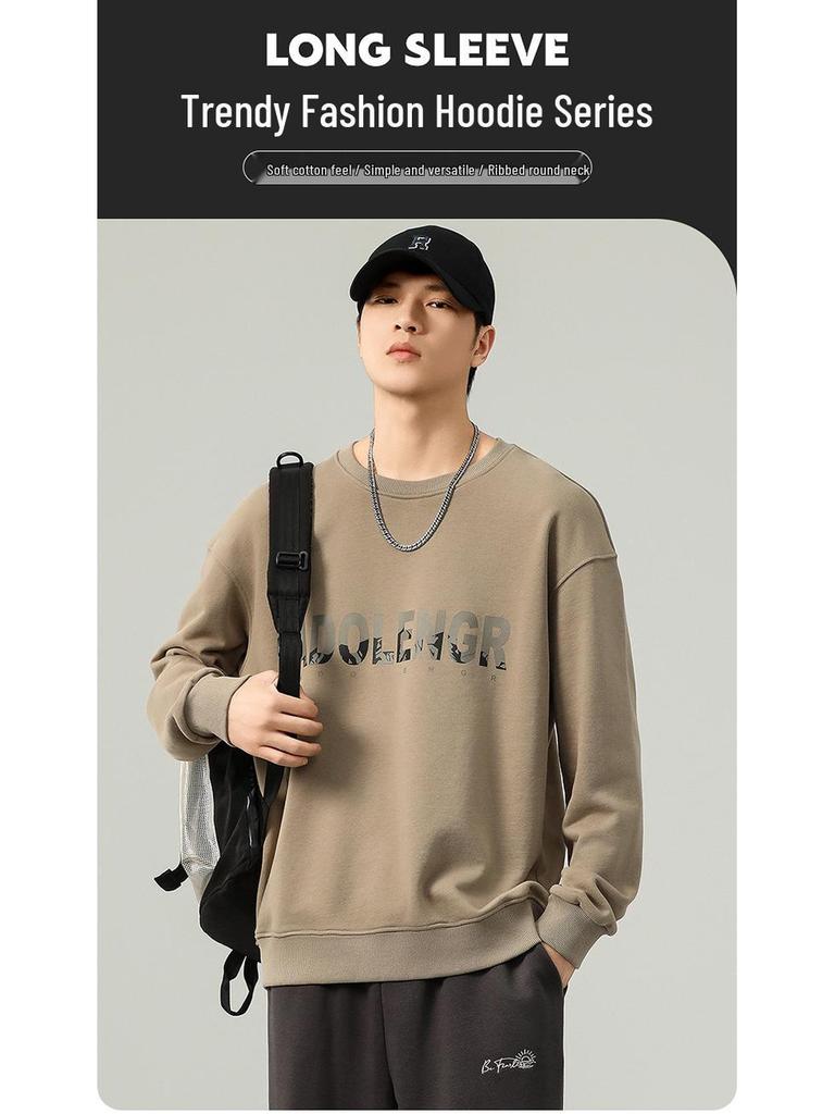 Men's Casual Round Neck Long Sleeve Pullover Hoodie for Spring, Autumn, and Winter