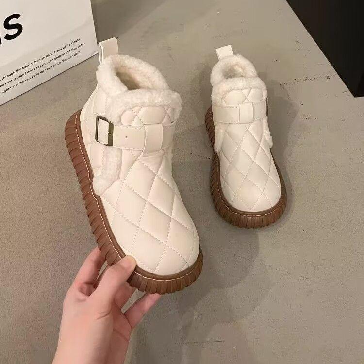 Women's Waterproof Fleece-Lined Winter Shoes - Non-Slip, Thick-Soled Cotton Footwear