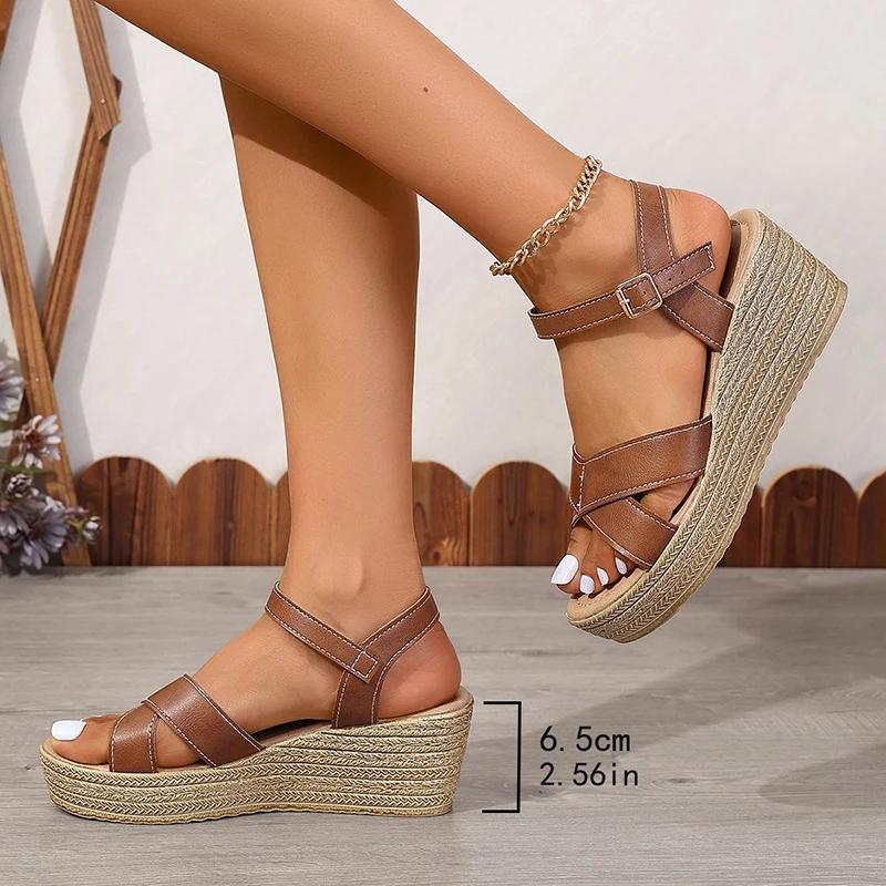 Summer Women's White Platform Sandals Buckle Strap Wedge Sandals Woman Lightweight High Heeled Beach Shoes Sandalias Mujer