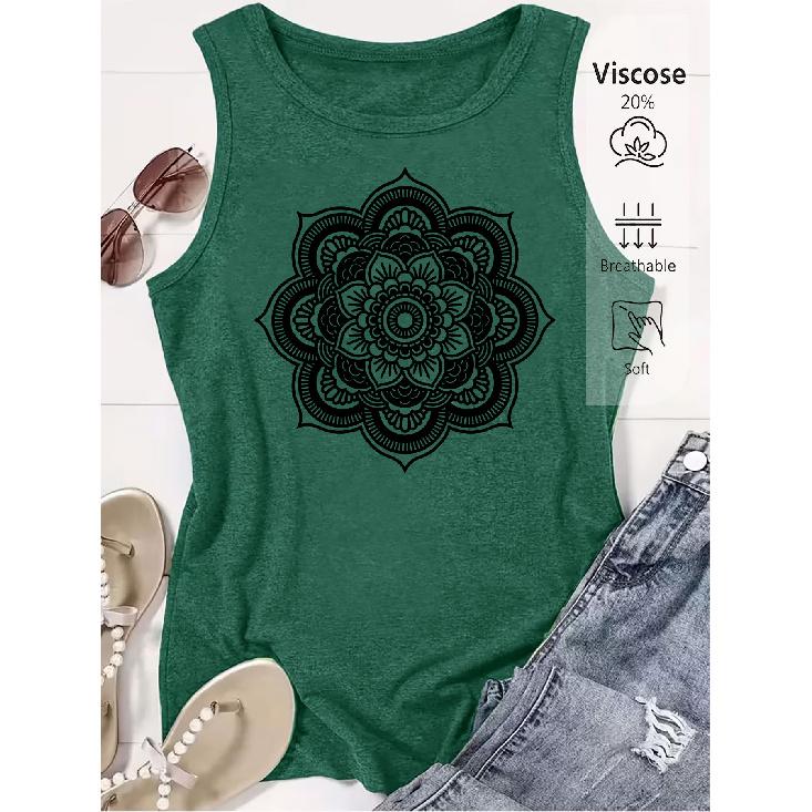 2026 Trendy Mandala Pattern Print Women Sleeveless Tank Top High Quality Casual Spring Summer Vest