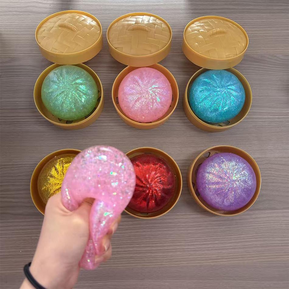 1-12pz Giocattoli Squishy a Forma di Raviolo Glitterati con Scatola Raviolo Sensoriale Spremibile Giocattolo per Alleviare lo Stress per Adulti e Bambini